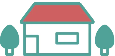 赤い屋根の一戸建て住宅と庭木のイラスト