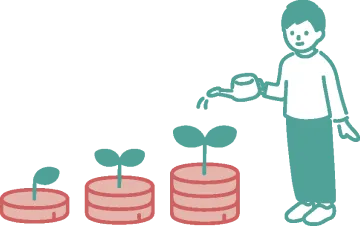 鉢植えの植物が積み上がっていくイラスト